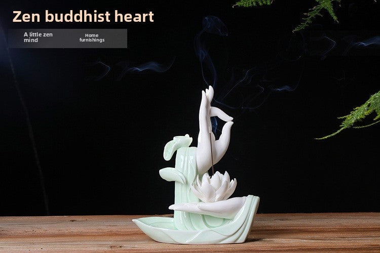 zensoullab Backflow Incense Burner Home Purple Clay Flow Incense Burner Indoor Ornament Ceramic Buddha Hand Incense Burner Home Decor