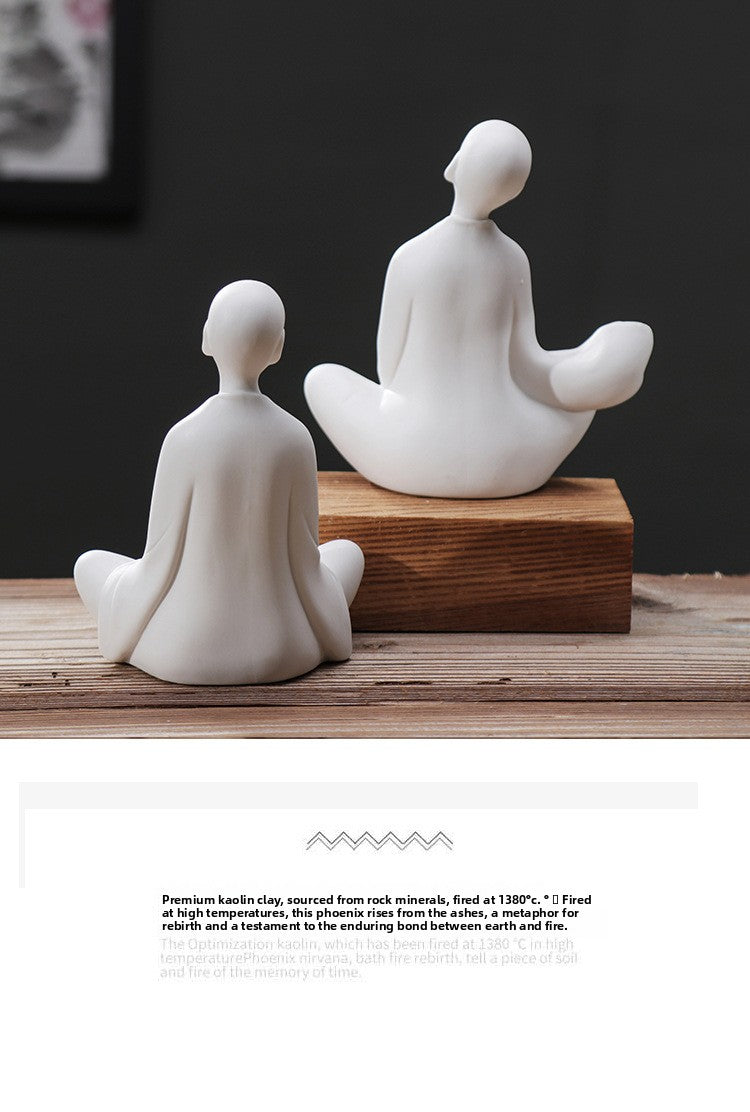 zensoullab Zen Ceramic Formless Buddha Handmade White Porcelain Little Monk Figurine Home Living Room Tea Ceremony Chinese Decor Ornament