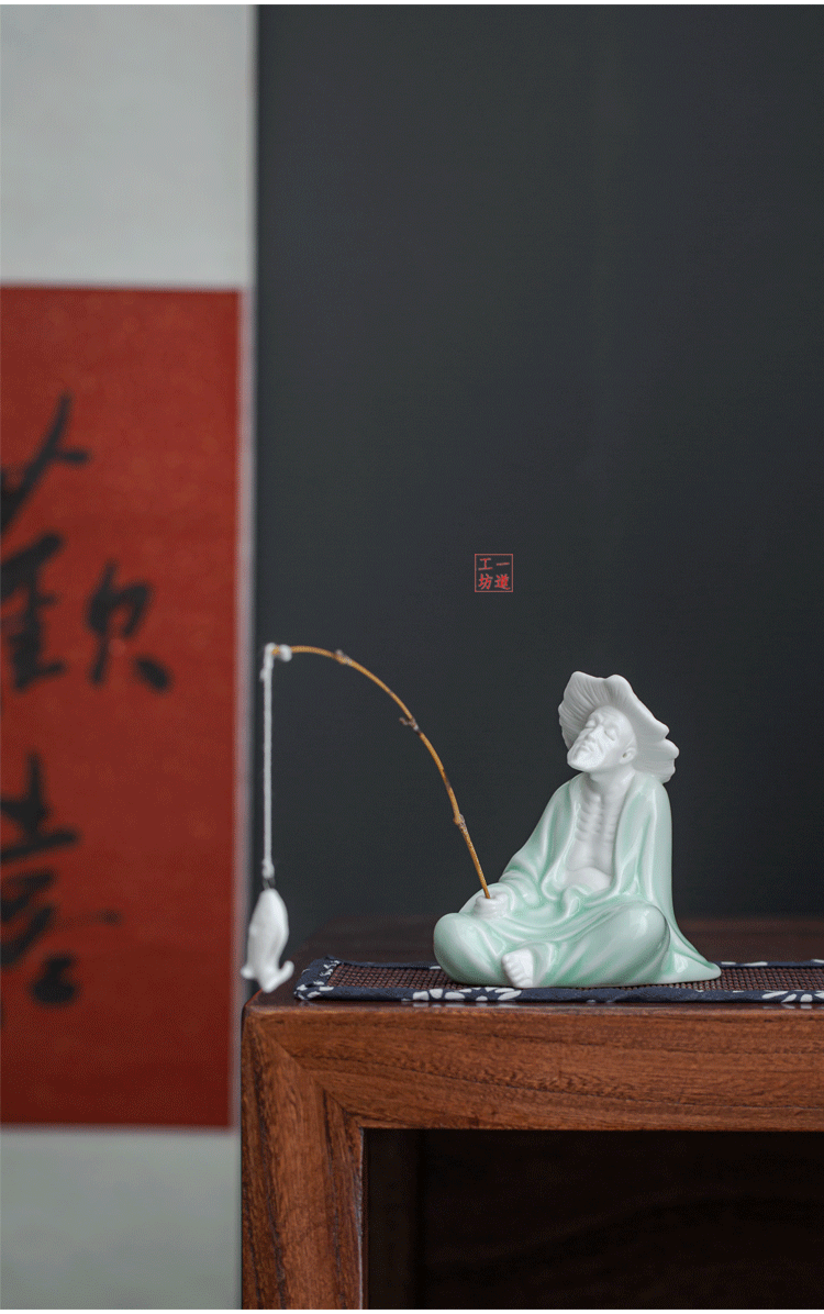 zensoullab Creative Jiang Taigong Fishing Old Man Ceramic Incense Burner Ornament Tea Pet Decoration Living Room Home Sandalwood Incense Holder Incense Ceremony