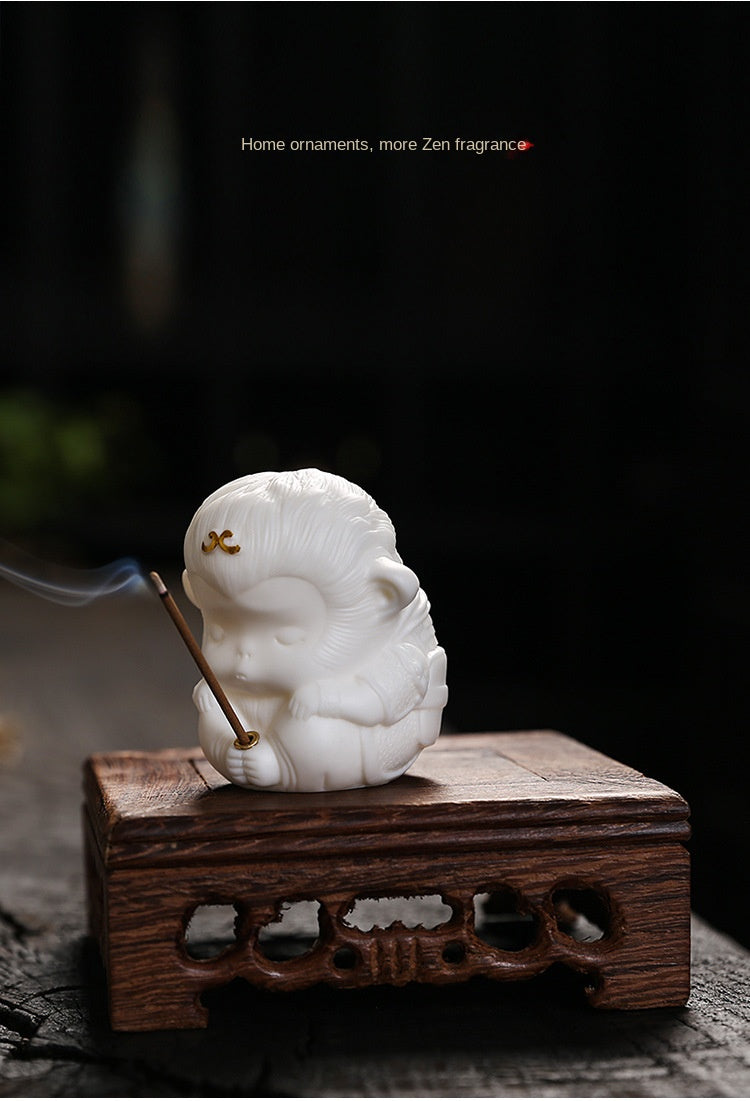 zensoullab Creative Cute Monkey Ceramic Aromatherapy Burner Ornament Soft Adorable Tea Pet Monkey Home Indoor Living Room Incense Holder
