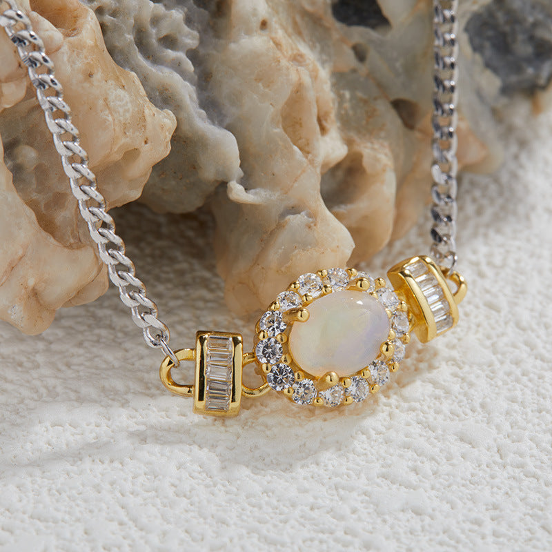 zensoullabs 925 Sterling Silver Inlaid Natural Multicolor Optional Gemstone Egg Pendant Collarbone Necklace Light Luxury Niche High-end Feel