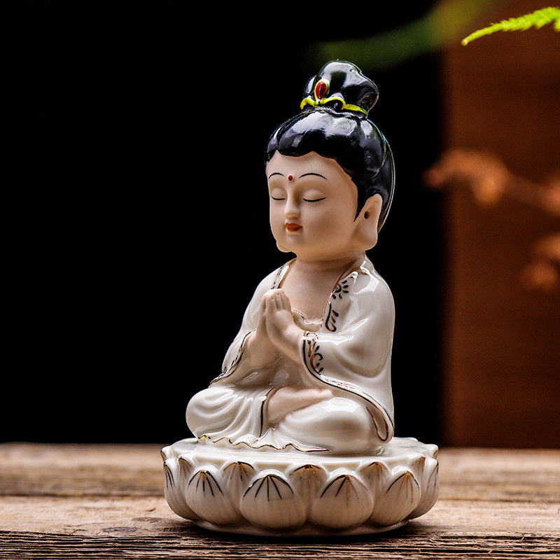 Zensoullab Creative Boutique Handicrafts Ceramic Classical Buddha Statue Buddha Buddha Guanyin Bodhisattva Chinese Household Car Safety Ornaments