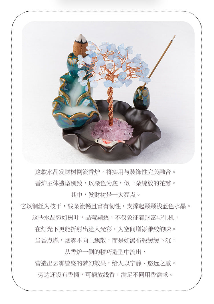 zensoullab Natural Crystal Money Tree Colorful Crystal Gravel Phoenix Tail Tree Backflow Incense Burner Wealth Tree Home Desktop Ornament