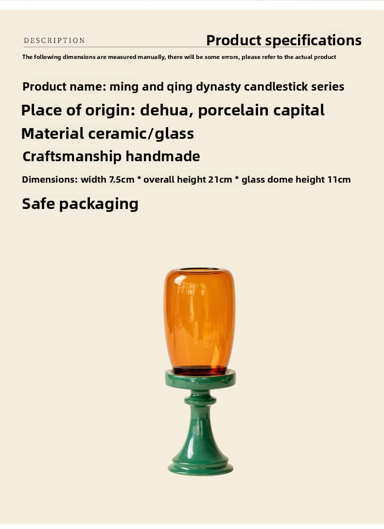 zensoullab Bamboo Leaf Green Ming Qing Candle Holder Glass New Chinese Style Aromatherapy Candle Tea Room Atmosphere Small Candle Holder Tea Ceremony Ornament
