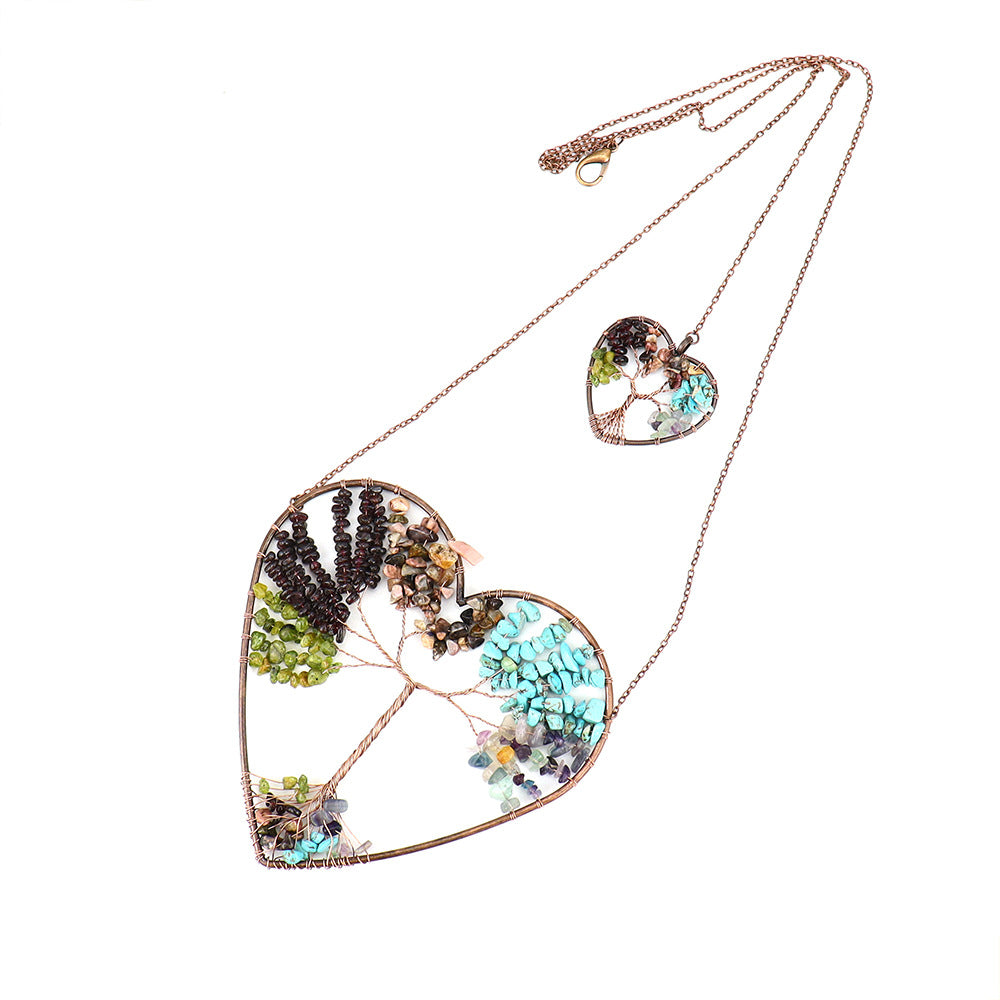 zensoullab Natural Crushed Stone Crystal Heart-shaped Tree of Life Dream Catcher Hanging Decoration Curtain Pendant