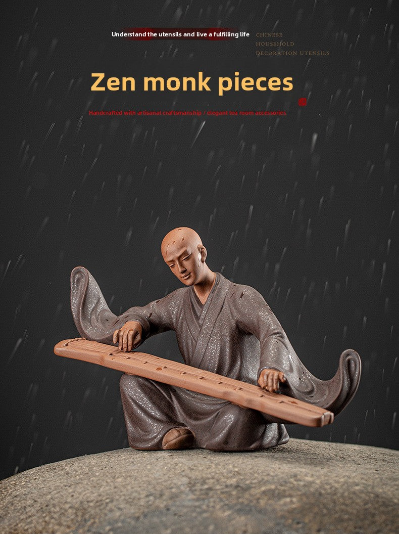 zensoullab Zen Style Chinese Living Room Purple Clay Little Monk Creative Ornament Ceramic Figure Study Entrance Hall Display Shelf Fish Tank Decoration