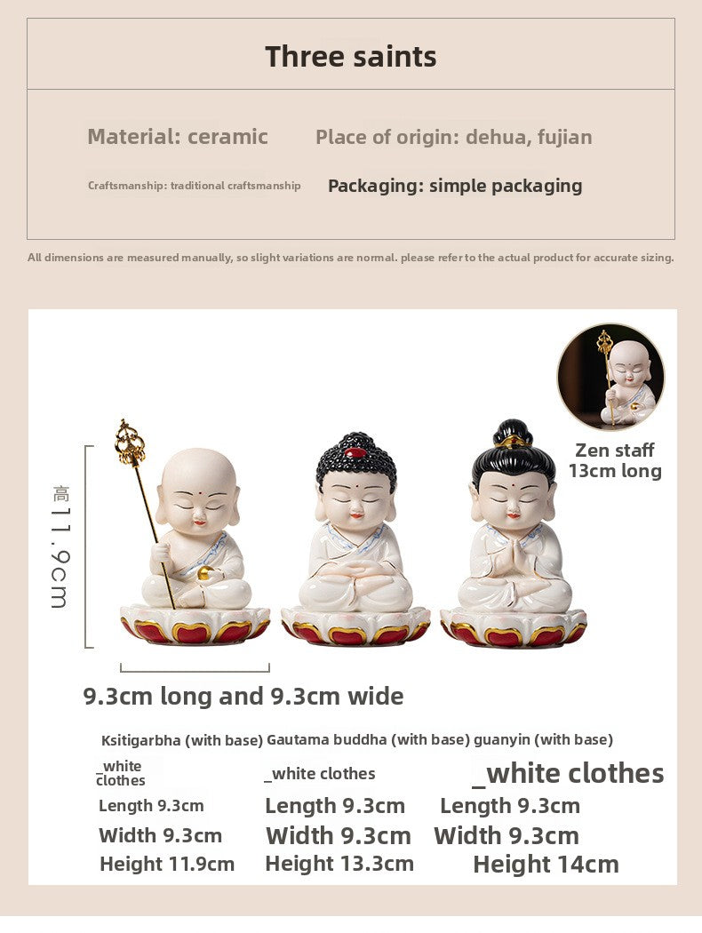 zensoullab Zen Style Chinese Ceramic Three Saints Buddha Guanyin Ksitigarbha Desktop Small Ornaments Creative Home Living Room Household Decorations