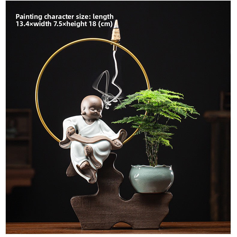 zensoullab Zen Style Backflow Incense Burner Ornament Sha Mi Monk Chinese Style Home Living Room Office Potted Incense Burner Gift