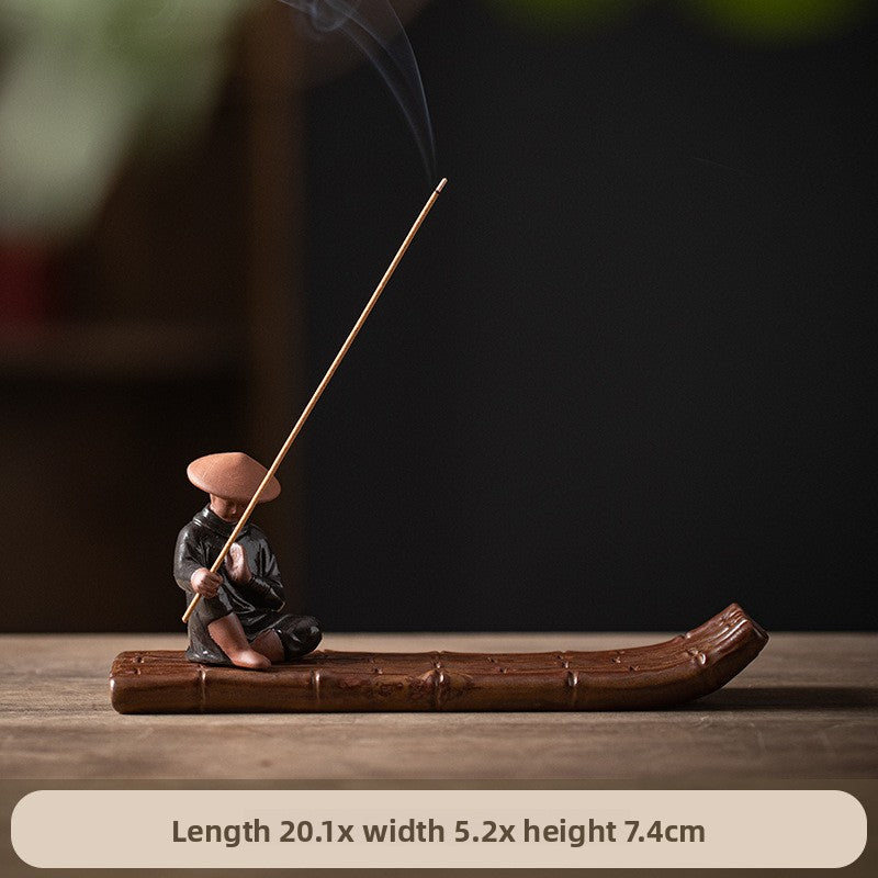 zensoullab Xie Ke Incense Burner for Home Indoor Sandalwood Agarwood Holder Zen Style Jiang Taigong Fishing Tea Room Ceramic Aromatherapy Burner Ornament