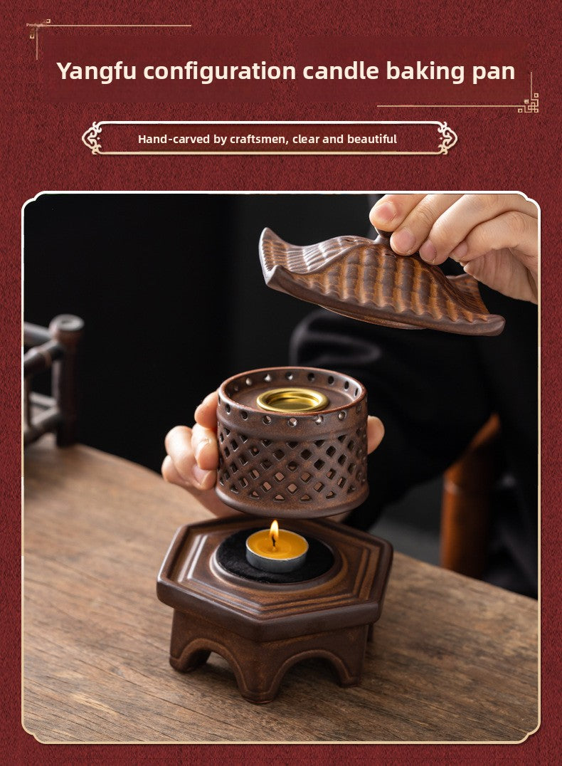 zensoullab Incense Burner Ceramic Purple Clay Hollow Han Yun Palace Lantern Candle Incense Essential Oil Burner Incense Stick Agarwood Multifunctional Ornament