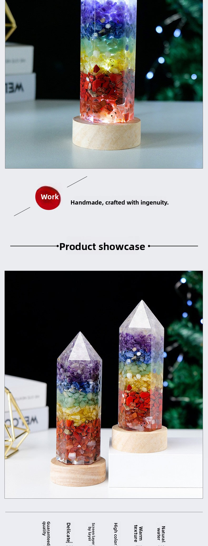 zensoullab Natural Crystal Pillar Night Light USB Creative Crystal Gravel Resin LED Night Light Home Craft Ornament