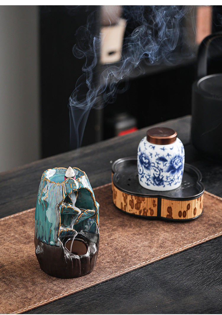 zensoullab Backflow Incense Burner Left and Right Fengyuan Kiln Change Antique Sandalwood Incense Burner Large Home Indoor Creative Ornament