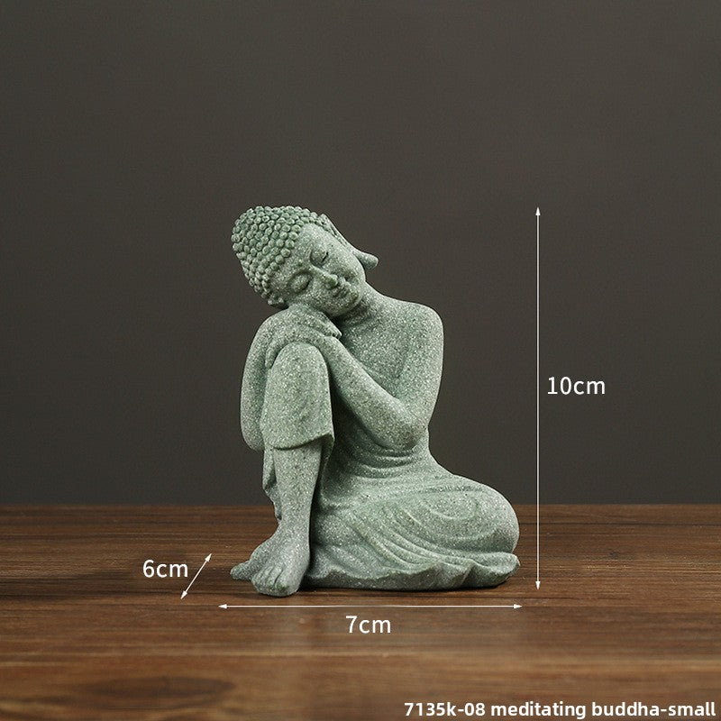 zensoullab Green Sandstone Buddha Statue Ornament Micro Landscape Fish Tank Landscaping Rockery Bonsai Living Room Zen Tea Tabletop Stone Small Sitting Buddha