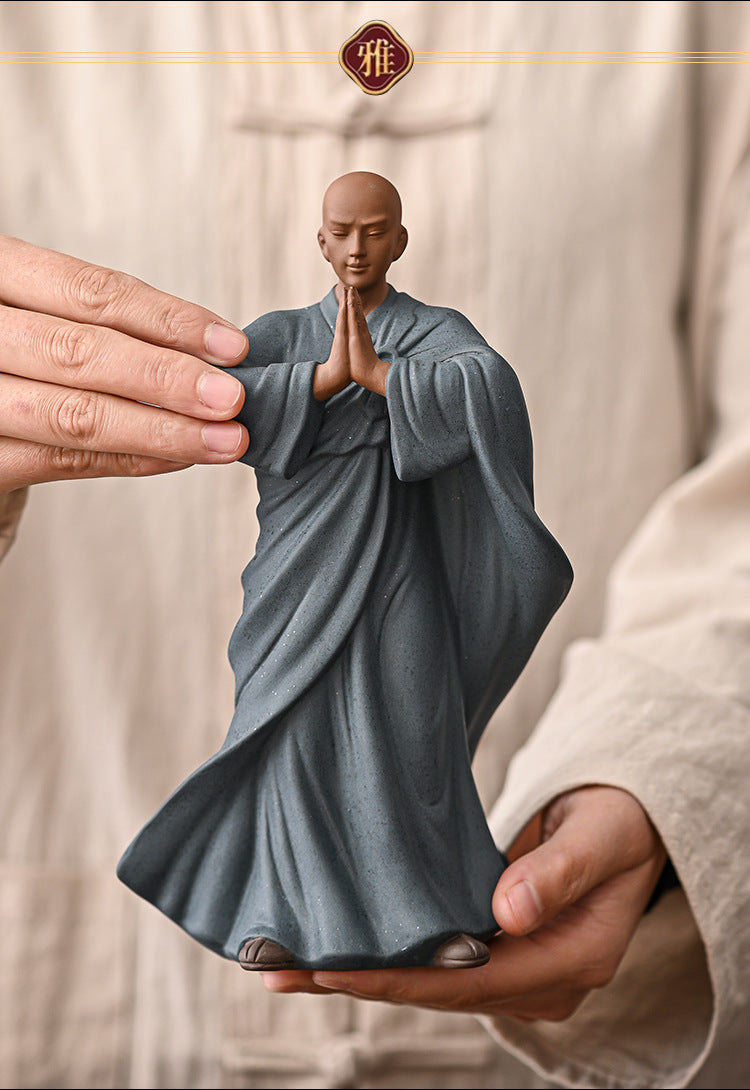 zensoullab New Chinese Style Purple Clay Little Monk Figurine Zen Ceramic Figure Living Room Tea Table Tea Pet Decoration Fish Tank Rockery Landscaping