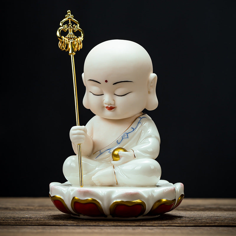 zensoullab Ceramic Small Ornaments Sitting Lotus Western Three Saints Statue Amitabha Buddha Guanyin Mahasthamaprapta Bodhisattva Buddha Statue Living Room Home Use