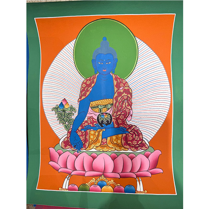 zensoullab Nepal Hand-painted Yellow God of Wealth Green Tara Manjushri Four-armed Guanyin Medicine Buddha Buddha Statue Thangka Table Decoration Hanging Painting