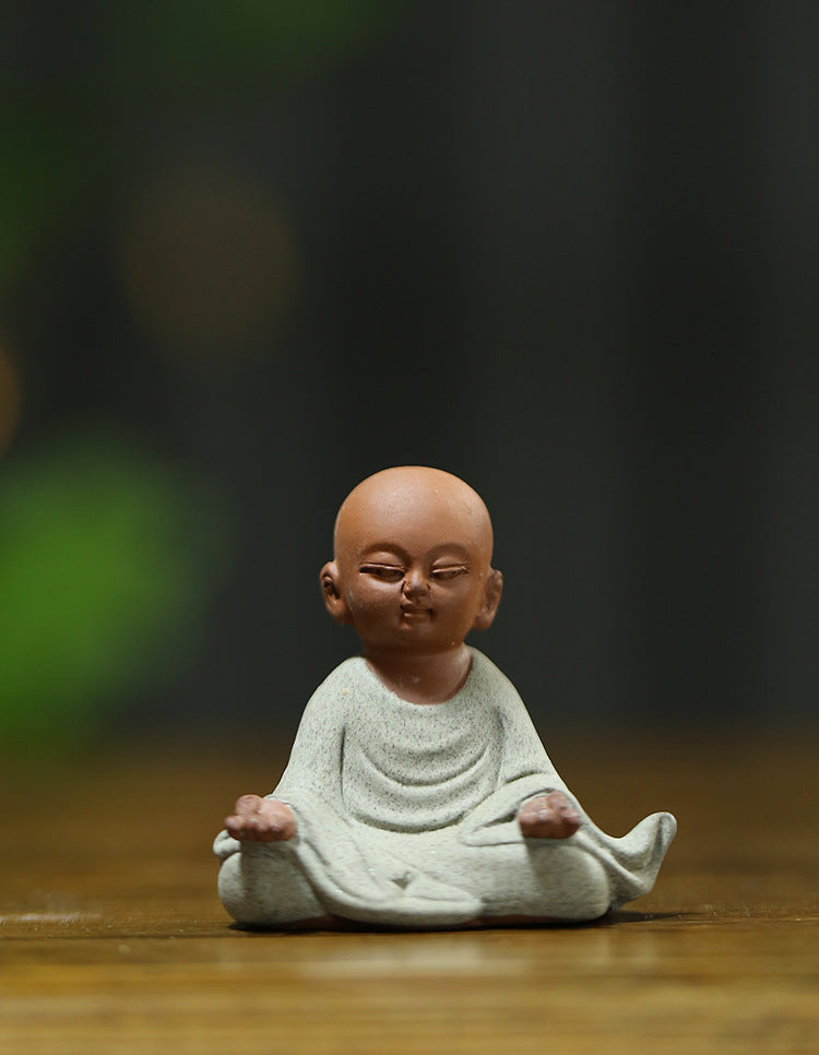 zensoullab Zen Buddha Figurine Purple Clay Little Monk Tea Pet Tea Tray Accessories Little Novice Bonsai Micro Landscape Fish Tank Decoration