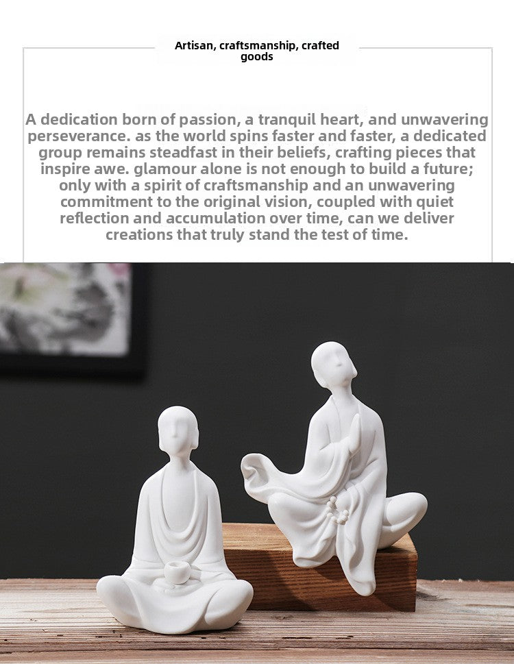 zensoullab Zen Ceramic Formless Buddha Handmade White Porcelain Little Monk Figurine Home Living Room Tea Ceremony Chinese Decor Ornament