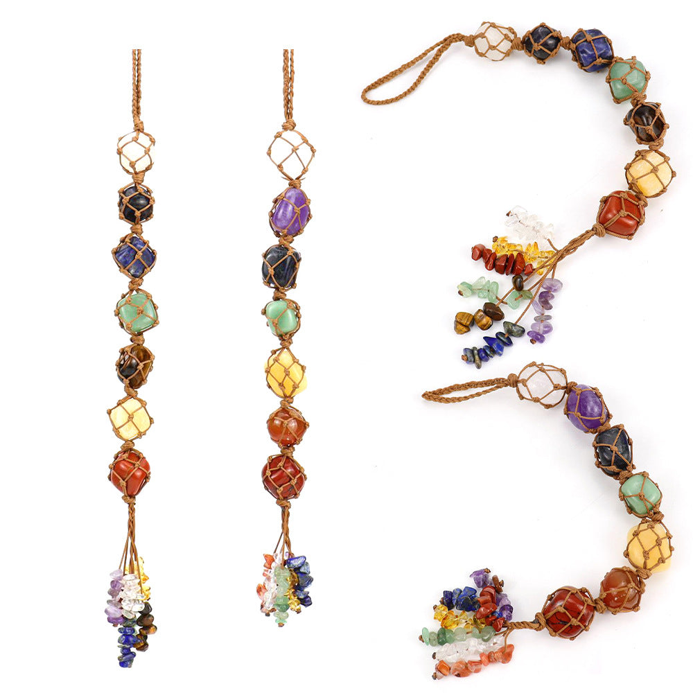 zensoullab Colorful Stone Crystal Raw Stone Hand-woven Car Hanging Natural Stone Net Bag Hanging Decoration Curtain