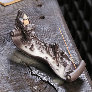 zensoullab Purple Clay Backflow Incense Burner Large Dragon Ornament Creative Chinese Dragon Mountain Water Backflow Incense Burner Ornament