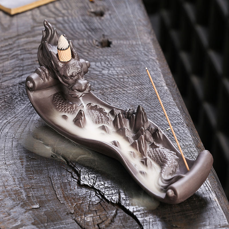 zensoullab Purple Clay Backflow Incense Burner Large Dragon Ornament Creative Chinese Dragon Mountain Water Backflow Incense Burner Ornament