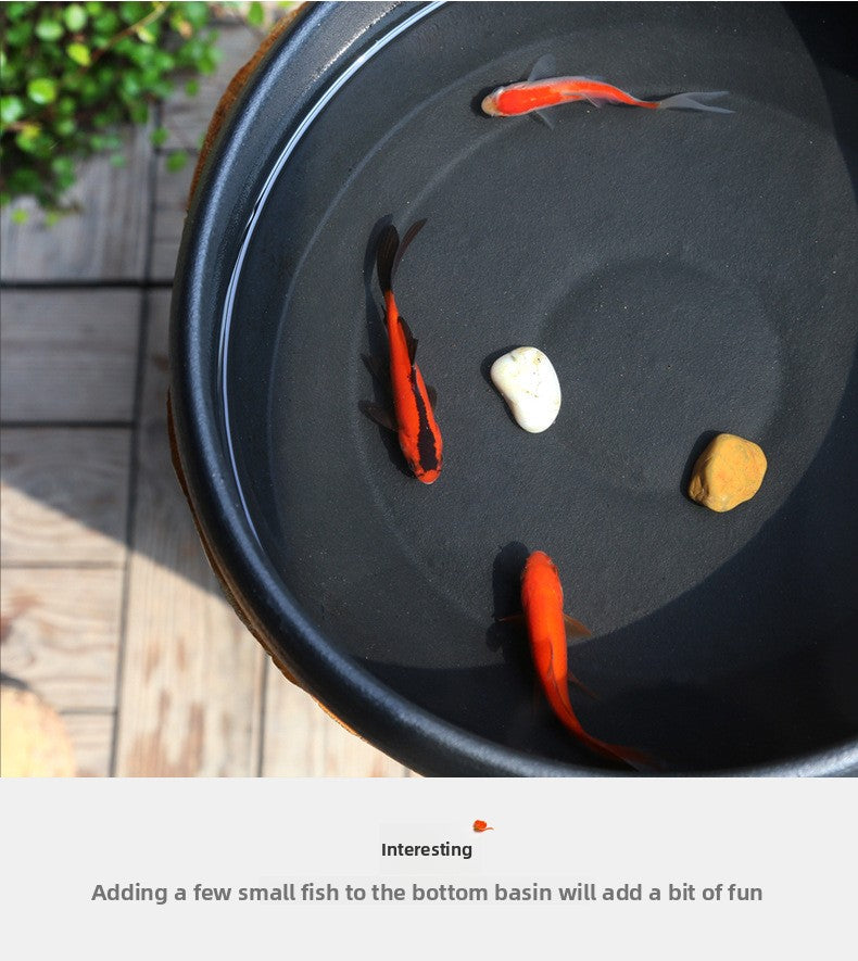 zensoullab Ceramic Water Flowing Tabletop Ornament Wealth-Attracting Desktop Tea Table Fountain Waterwheel Circulating Water Device Zen Small Gift