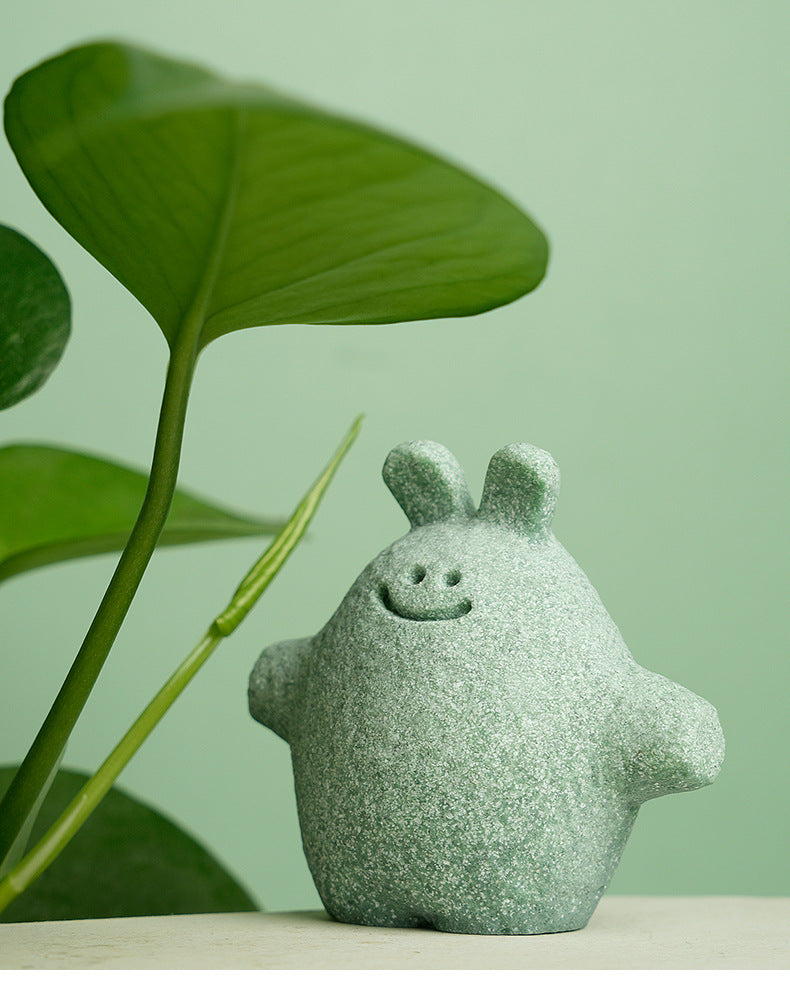 zensoullab Green Sandstone Tea Pet Ornament Micro Landscape Decoration Fish Tank Desktop Stress Relief Healing Decor Creative Cute Small Ornament