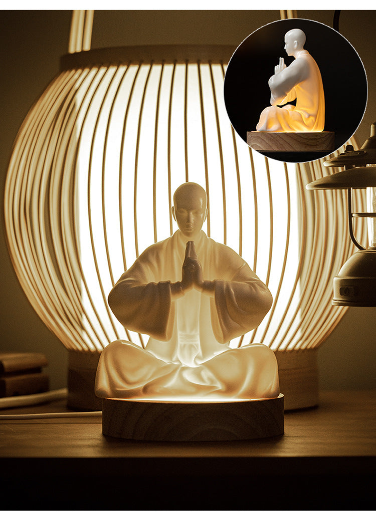 Zensoullab Zen Ceramic Monk Chinese Household Living Room Hallway Ornaments Monk Desktop Craft White Porcelain Character Decorations