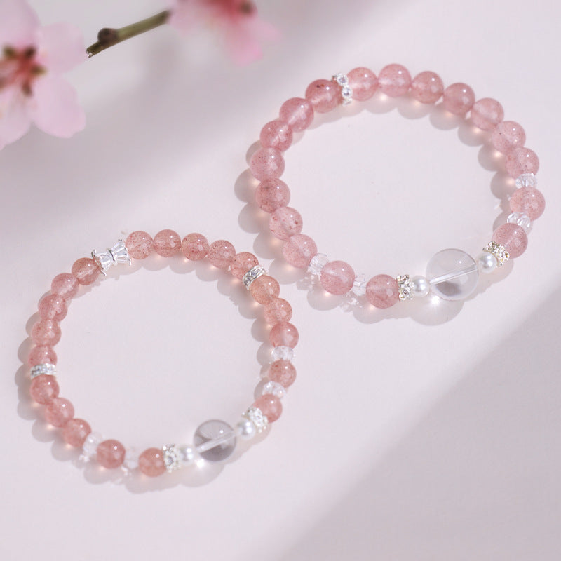 zensoullab8MM Strawberry Crystal Bracelet Peach Blossom Fashion Women's Bracelet Pearl Small Waist Crystal Bracelet