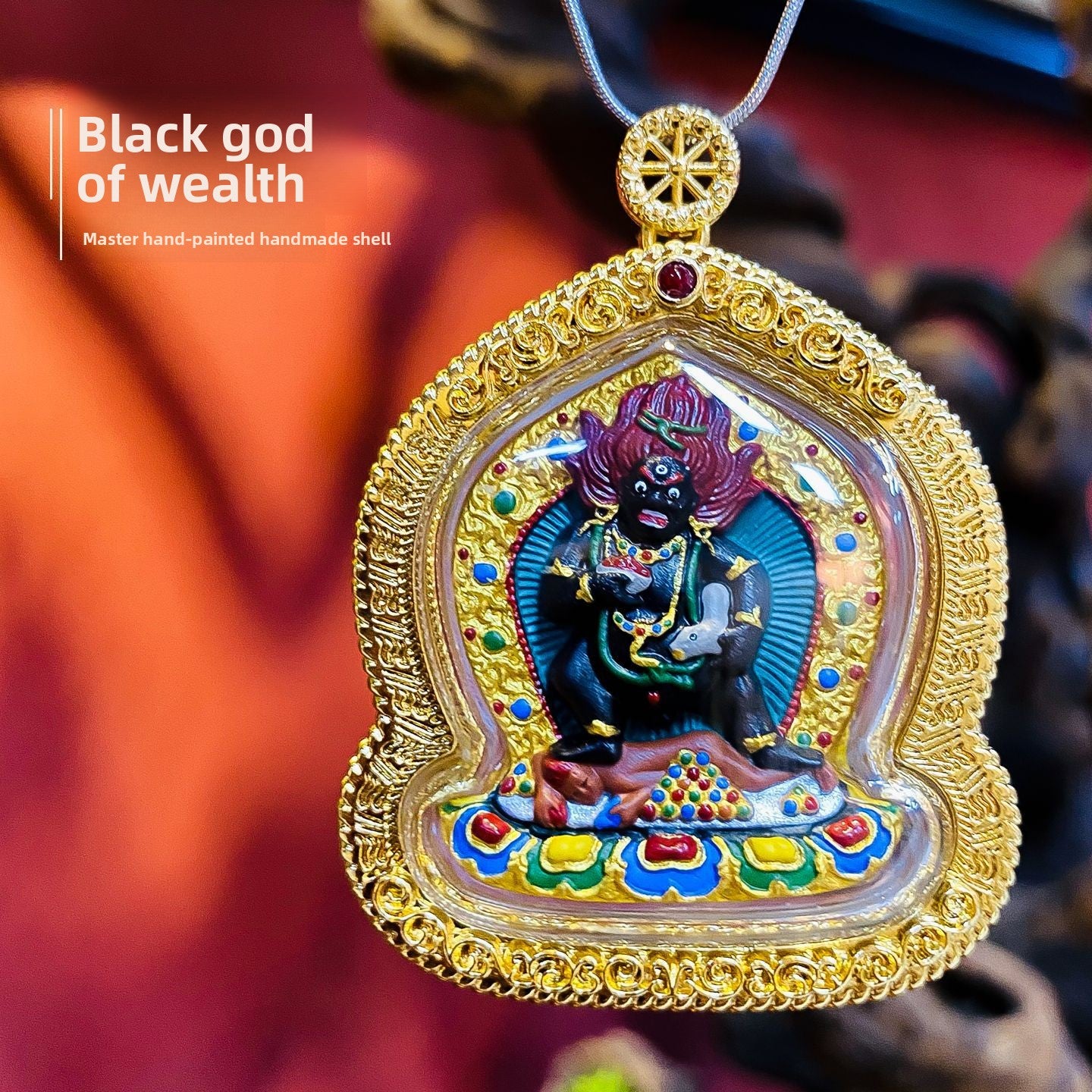 zensoullab Hand-painted Rubbing Thangka Three-dimensional Painted Black God of Wealth Gawu Box Pendant Necklace Zakiram Buddha Amulet