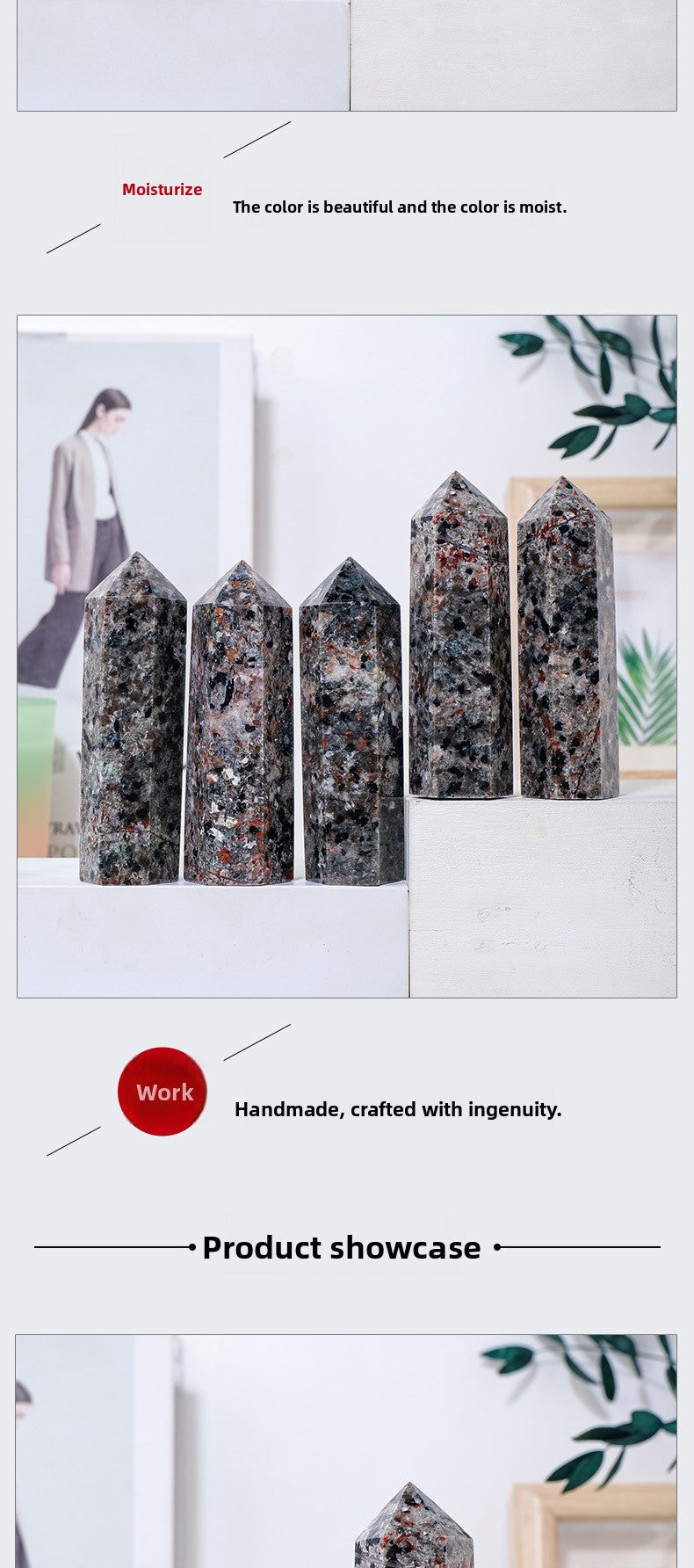 zensoullab Natural Crystal Flame Stone Hexagonal Column Fire Spirit Stone Raw Stone Polished Single Pointed Column Home Crystal Craft Ornament