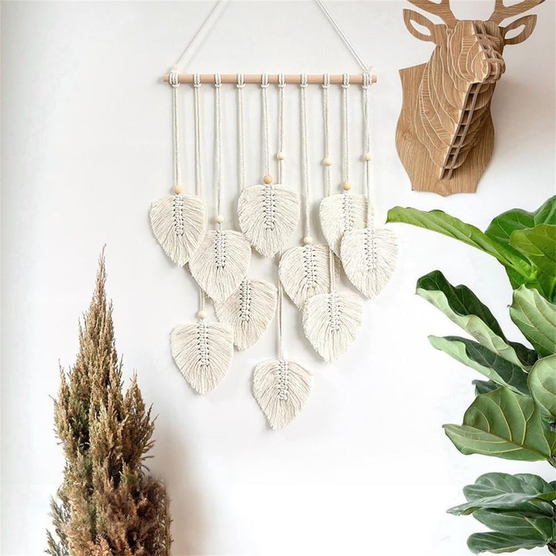 zensoullabins Creative Hand-Woven Cotton Rope Leaf Tapestry Bohemian Style Home Wall Decoration Room Wall Hanging