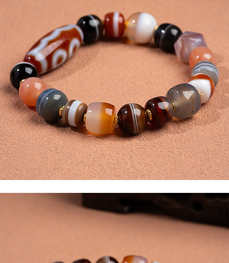 Zensoullab Natural Five-Eye Tibet Beads Duobao Agate Bracelet Fashion All-Match Men and Women Couple Single Ring Bracelet