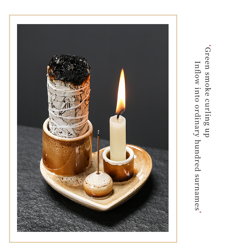 Sacred Wood Sage Holder Ins Creative Simple Incense Tray Aromatherapy Burner Heart Ceramic American Style Decoration Incense Insert Tray