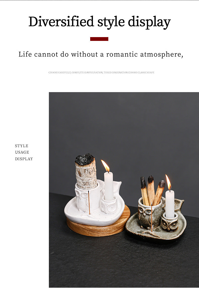 Kiln-Transformed Ceramic Candle Tray American Owl Sage Peruvian Sacred Wood Burning Stand Incense Holder Incense Seat