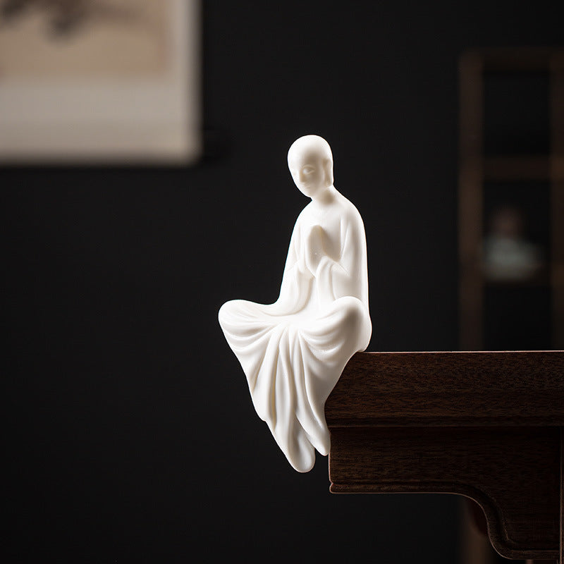 zensoullab Zen New Chinese Style White Porcelain Figure Formless Buddha Living Room Study Entrance Decoration Ceramic Little Monk Craft