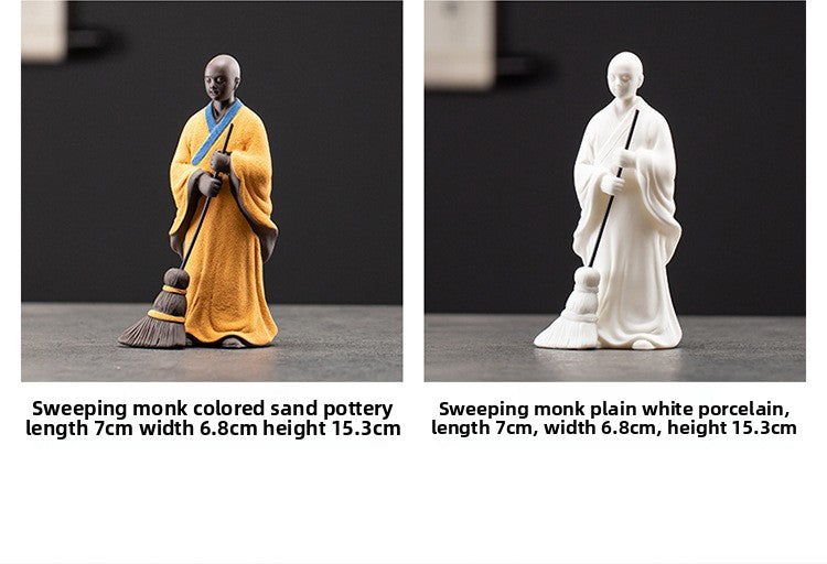zensoullab Sweeping Monk Ceramic Little Monk Creative Ornament Chinese Style Study Office Zen Desktop Decoration Craft Display