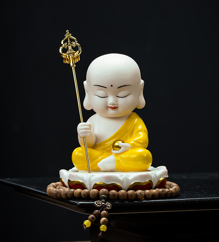 zensoullab Ceramic Small Ornaments Sitting Lotus Western Three Saints Statue Amitabha Buddha Guanyin Mahasthamaprapta Bodhisattva Buddha Statue Living Room Home Use