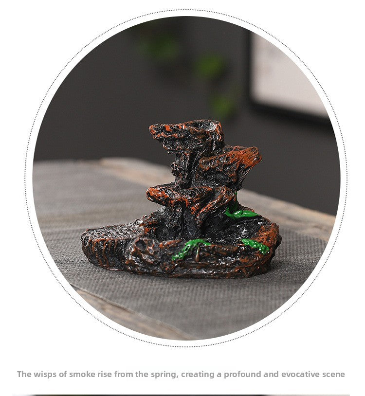 Zensoullab Resin Carving High Mountain Flowing Water Backflow Agarwood Stove Home Indoor Zen Sandalwood Incense Burner Tea Ceremony Decoration Zen Incense Burner