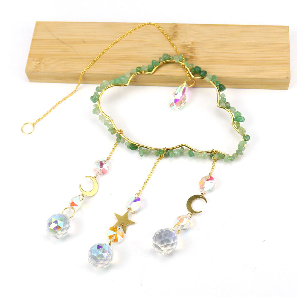 zensoullab Handmade Wire Wrapped Natural Crystal Crushed Stone Cloud Sun Catcher Hanging Ornament Wind Chime Decoration Pendant