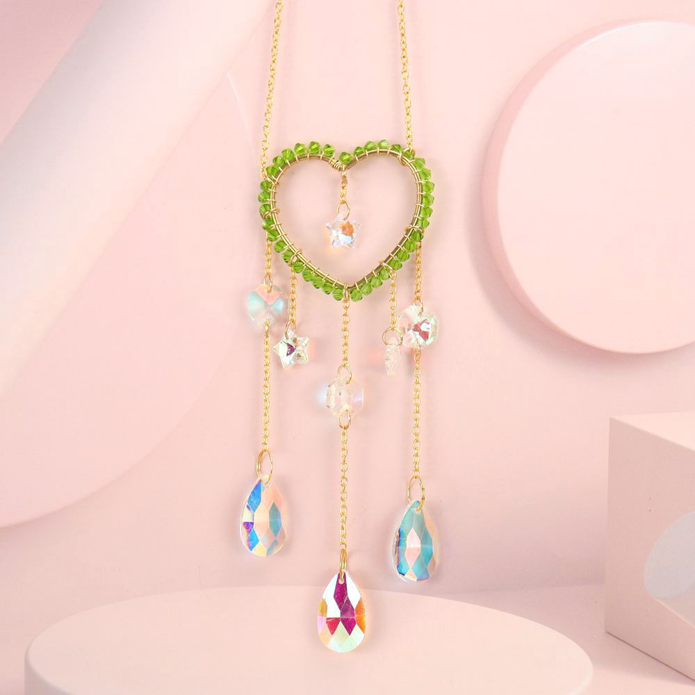 zensoullab Handmade Silk Wrapped Heart-Shaped Crystal Sun Catcher Curtain Hanging Decoration Garden Ornament