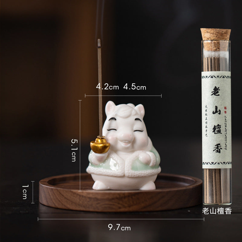 zensoullab Creative Ceramic Little Fortune Horse Incense Burner Cute Incense Holder Incense Stand Incense Tray Year of the Horse Mascot Aromatherapy Burner Incense Ceremony Ornament