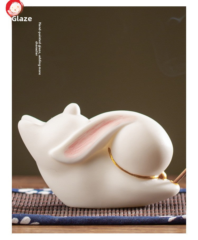 Zensoullab Creative Cute Little White Rabbit Ceramic Aromatherapy Stove Decoration Tea Ornaments Cover Living Room Home Incense Sandalwood Incense Stick Holder