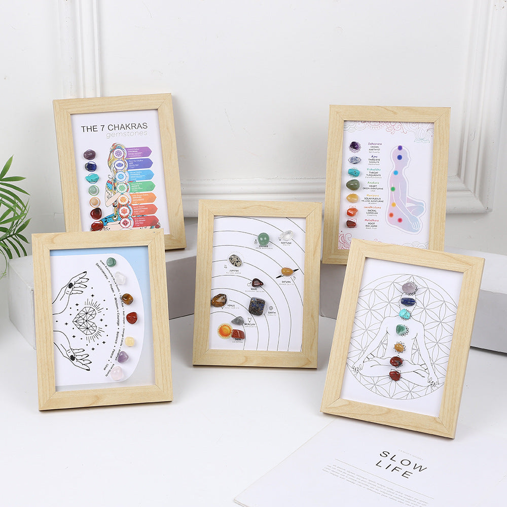 zensoullab Meditation Natural Raw Stone Specimen Frame Ornament Natural Crystal Mineral Colorful Seven-Color Stone Picture Frame Display Stand