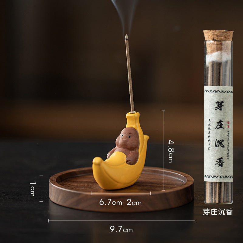 zensoullab Ceramic Banana Incense Burner for Home Use, Indoor Incense Holder, Zen Tea Ceremony Aromatherapy Burner