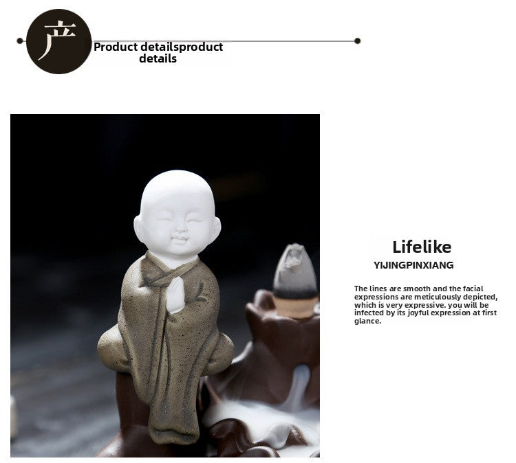 zensoullab Creative Simple Ceramic Little Monk Backflow Incense Burner Purple Clay Zen Incense Burner Incense Holder Home Tea Ceremony Home Decor