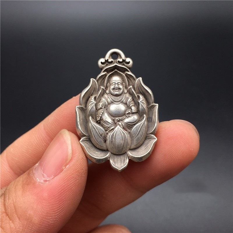 zensoullab Tibetan Silver Lotus Guanyin Buddha Pendant Keychain Car Key Holder Protective Buddha Pendant Vintage Craft