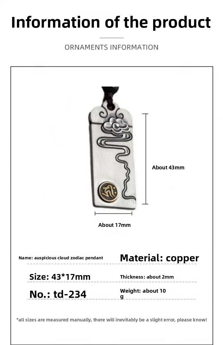 Zensoullab Thai Silver Solid Auspicious Cloud Zodiac Life Statue Pendant Men's Necklace Girls Valentine's Day Gift for Girlfriend