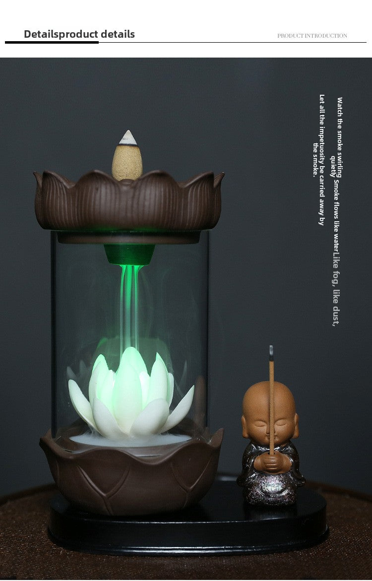 zensoullab Jingchen Special Windproof Cover Little Monk White Lotus LED Light Backflow Incense Burner Home Decor Ornament Original