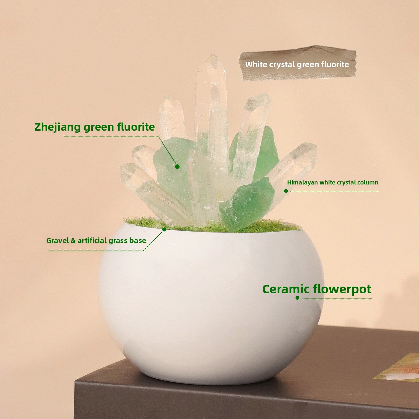 zensoullab Natural Crystal Raw Stone Mineral Potted Plant Artificial Crystal Column Fluorite Ornament Creative Desktop Aroma Stone Hot Sale